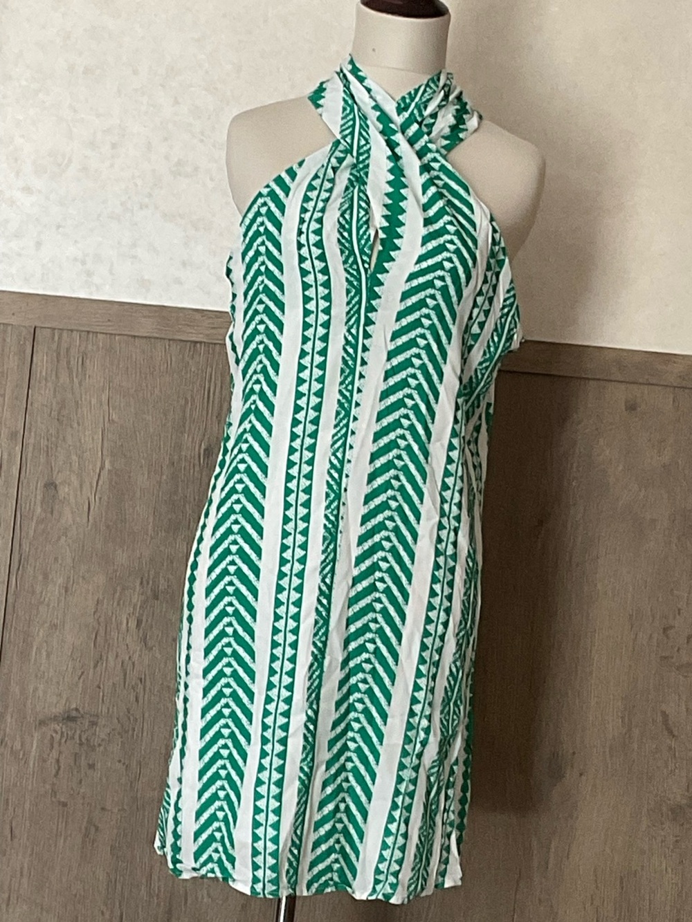 Cupshe Boho Striped Halter Shift Dress w/ CrossCross Neckline. Size Medium - Picture 7 of 10